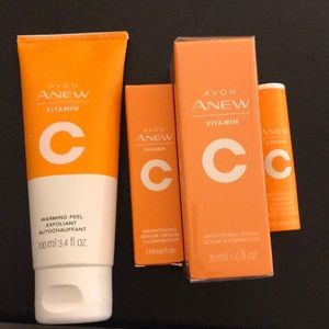 AVON ANEW vitamin C brightening serum, warming peel, and antioxidant lip